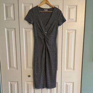 Z Supply Gray Button Up Midi Dress with Twist Detail
